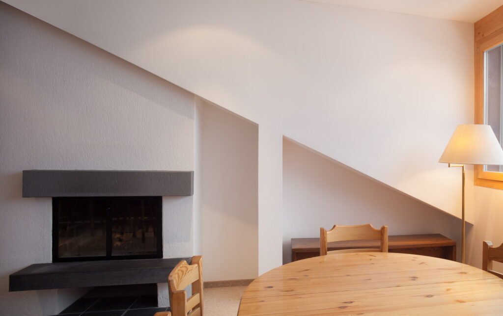 Interior chalet, wooden dining table